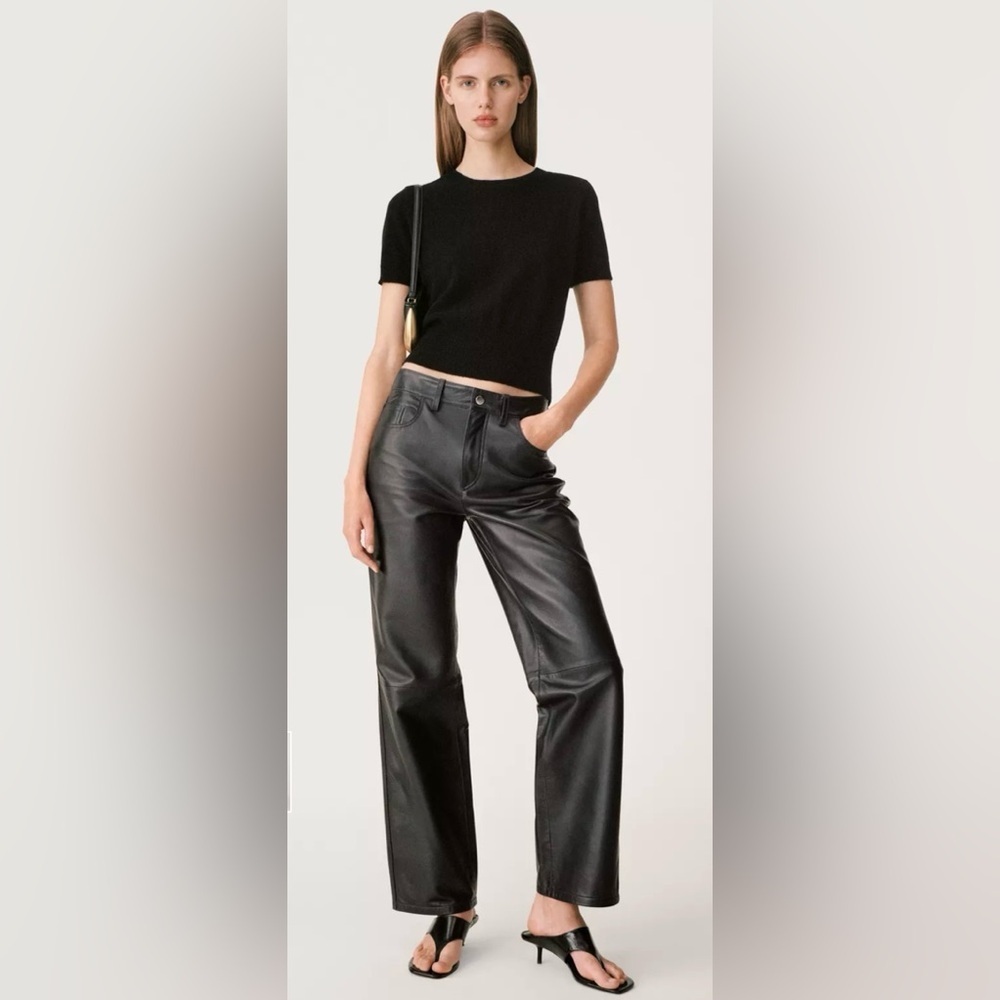 ZARA Pants Women's Size Large Faux Leather Black High Rise Straight Leg Zip - Picture 8 of 11